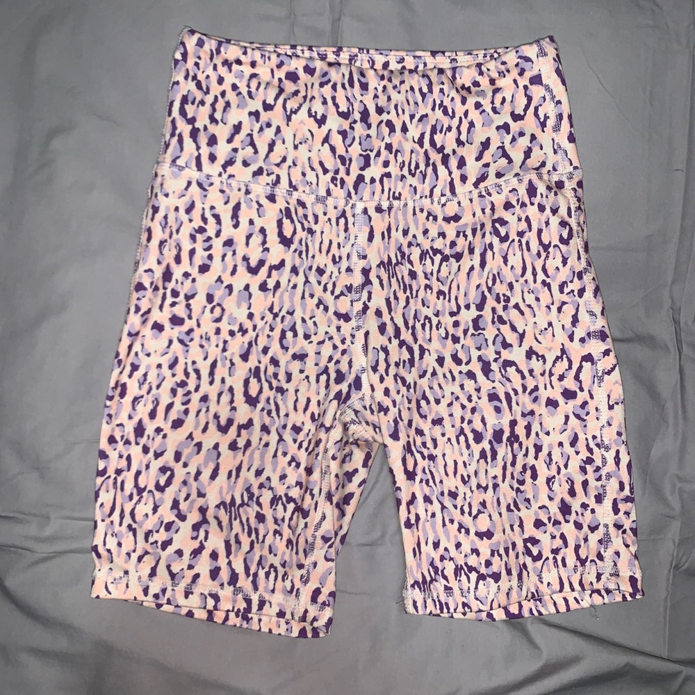Laundry by Shelli Segal Purple Leopard Print Biker Shorts Womens Small High Rise